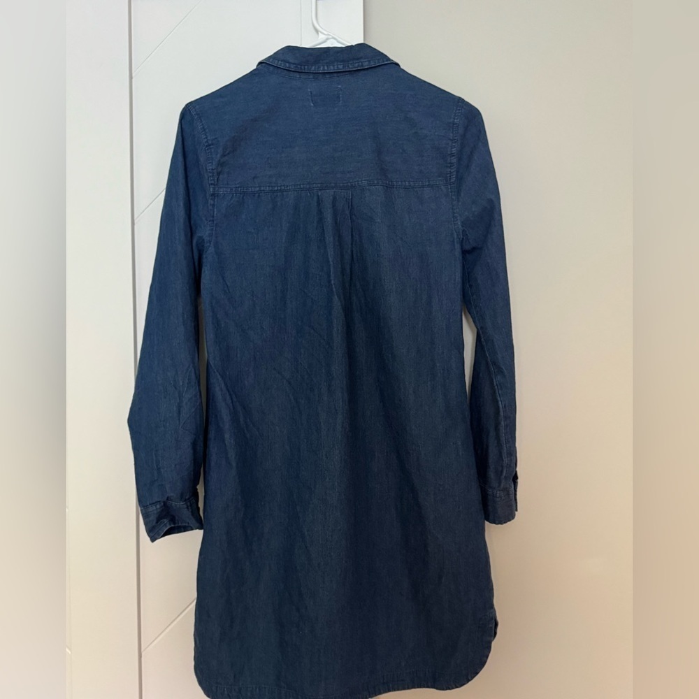 Old Navy Dark Wash Chambray Cotton Shirt Dress Snap Front Pockets Size S - Picture 7 of 8